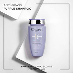 Kerastase Blonde Absolu shampoo in a purple bottle for lightened cool blonde or grey hair