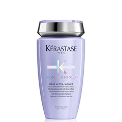 Kerastase Blonde Absolu shampoo in a purple bottle for brightening blonde hair and reducing brassiness