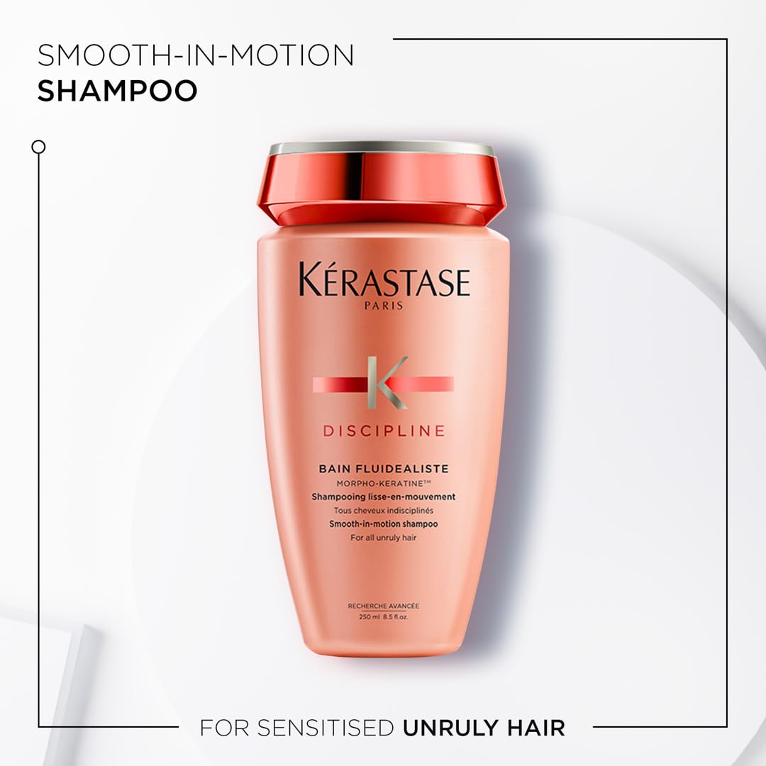 Kérastase curly hair smoothing shampoo bottle with smooth-in-motion formula for unruly hair