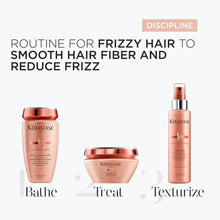 Discipline hair care set with three pink bottles and red caps