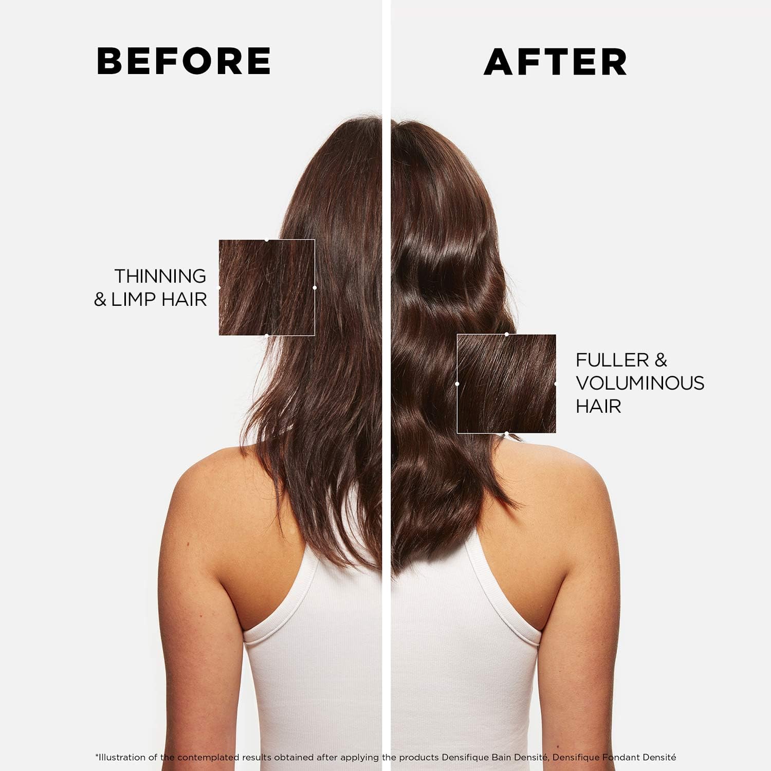 Before and after comparison showing results of Kérastase densifique shampoo for men for fuller and voluminous hair