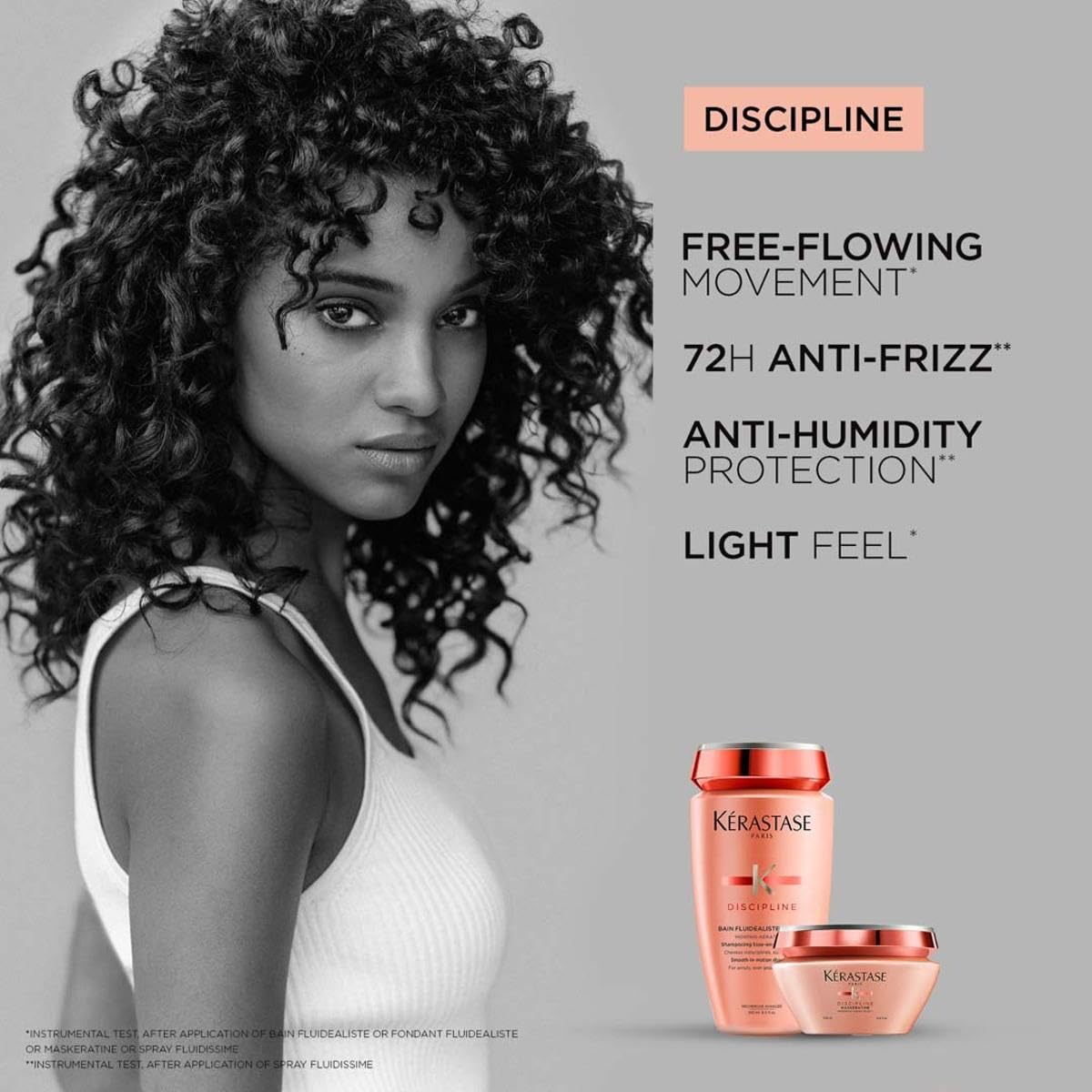 Kerastase Discipline hair mask for curly hair, promoting anti-frizz and light feel for defined curls
