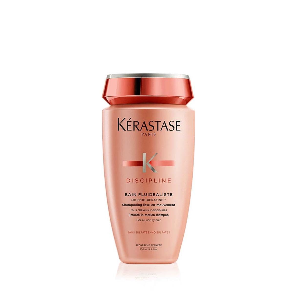 Kérastase Discipline sulfate-free shampoo in a pink bottle for smooth and shiny hair