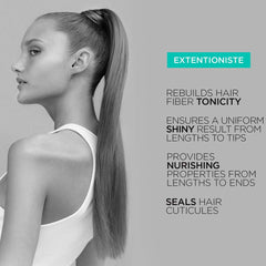 Kerastase Extensionist shampoo for hair growth shown with benefits for shiny, nourished hair from lengths to tips