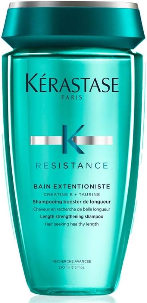 Kerastase Extensionist shampoo for hair growth in a turquoise bottle designed for strengthening hair length