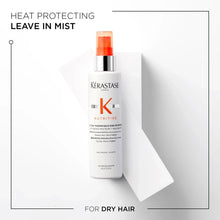 Heat protectant leave-in mist bottle with orange cap, white cylindrical body
