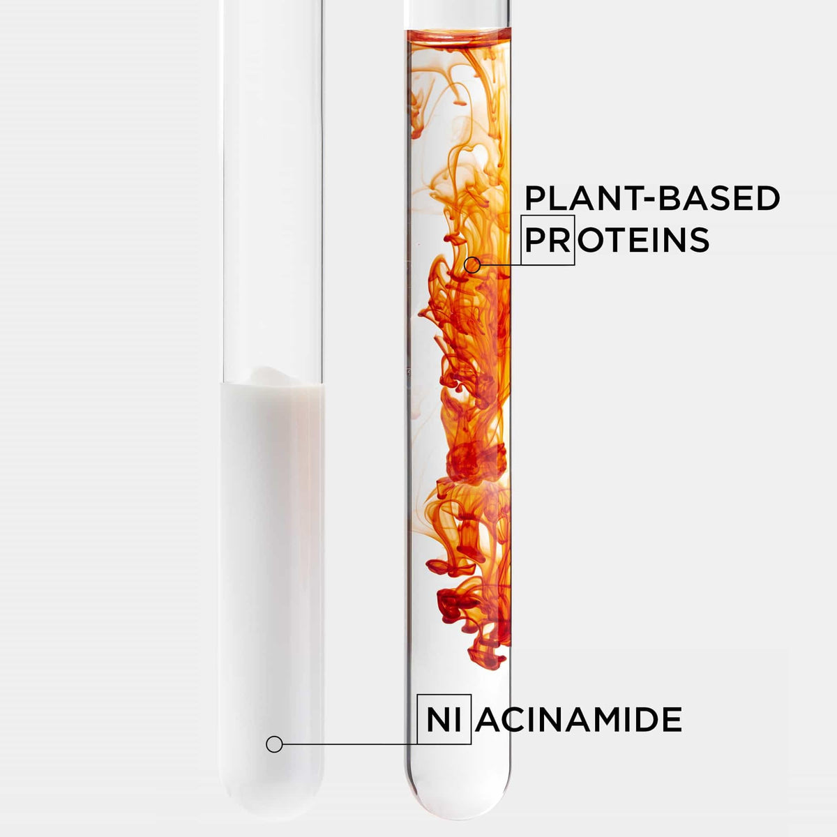 Ingredients for Kerastase Nutritive Rich Hair Mask showcasing plant-based proteins and niacinamide in test tubes