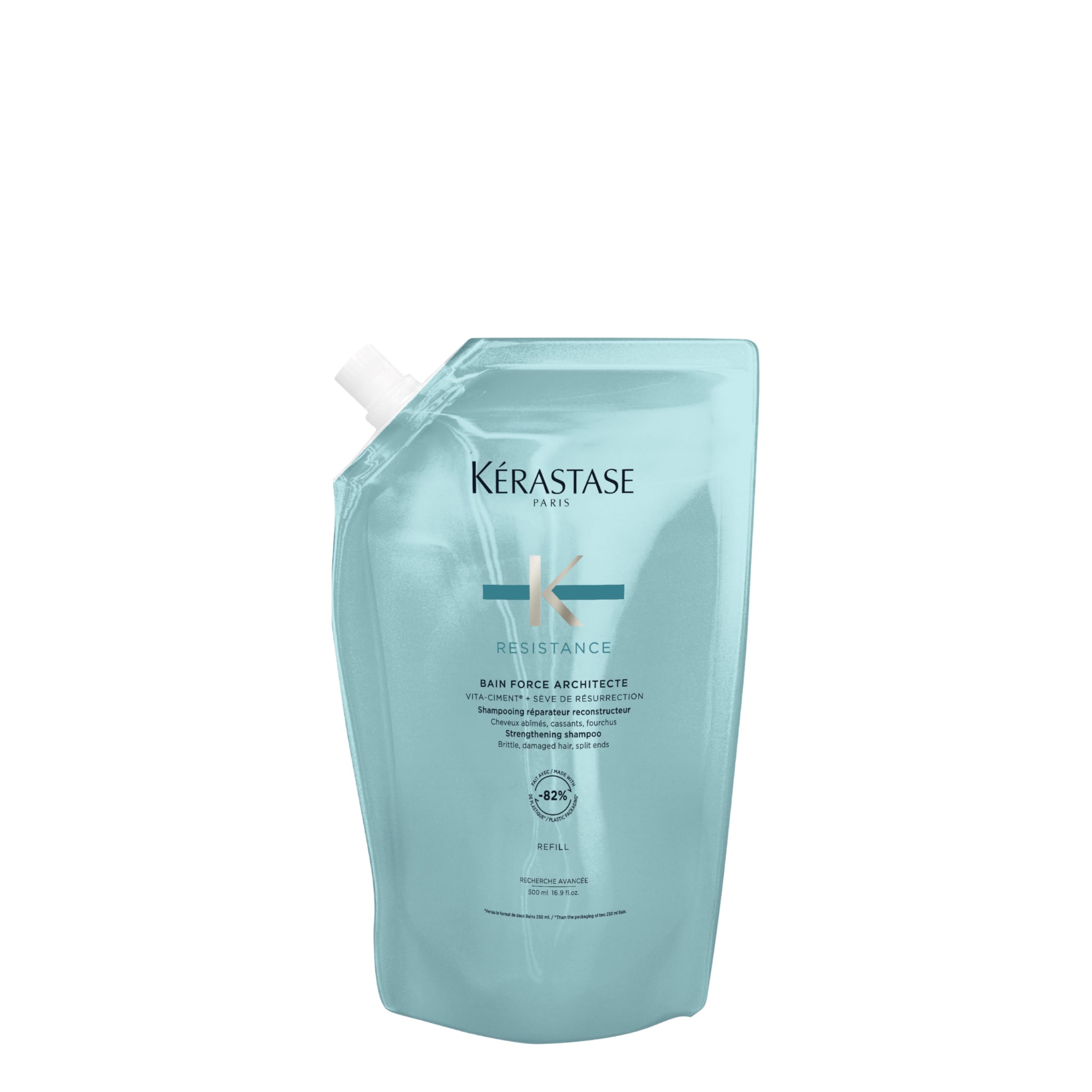 Kerastase refill sachet damaged hair featuring lightweight formula for repairing and strengthening hair