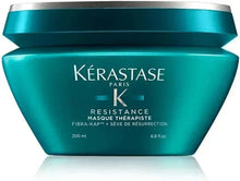 Turquoise Kérastase Resistance hair repair mask jar with silver-toned rim, 200 ml