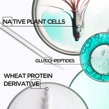Turquoise ingredient icon graphic with drop and circle elements for hair mask