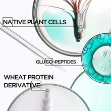Turquoise ingredient icon graphic with drop and circle elements for hair mask