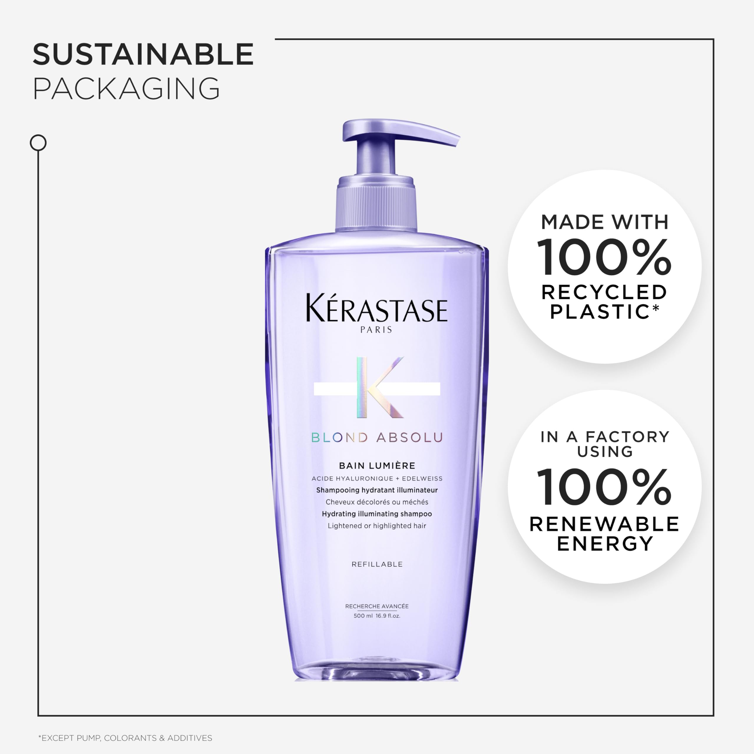 Kerastase Blonde Shampoo UAE in a purple bottle made from recycled plastic for luminous blonde hair