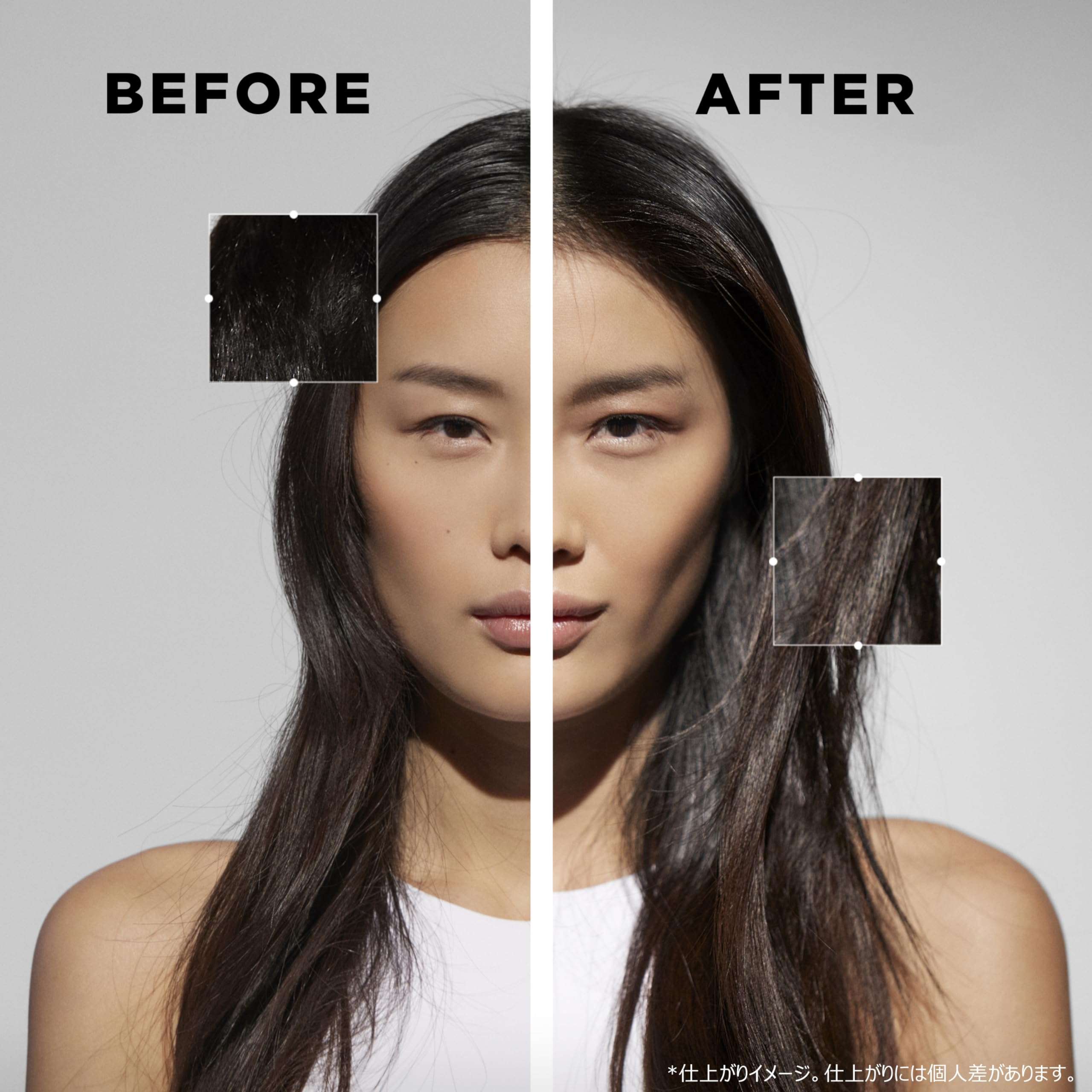 Before and after results using Kerastase pain prevention shampoo for fine hair on smooth, healthy strands