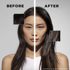 Before and after results using Kerastase pain prevention shampoo for fine hair on smooth, healthy strands