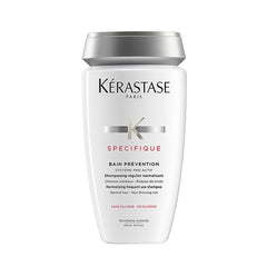 Kerastase bain prevention shampoo for fine hair in a sleek white bottle designed to reduce hair thinning