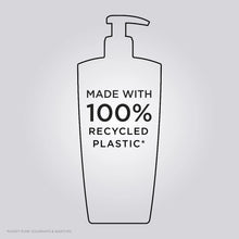 Shampoo bottle with orange pump and recycled plastic badge graphic