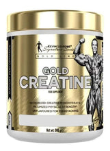 Gold creatine supplement tub with metallic lid and front label, 300 g