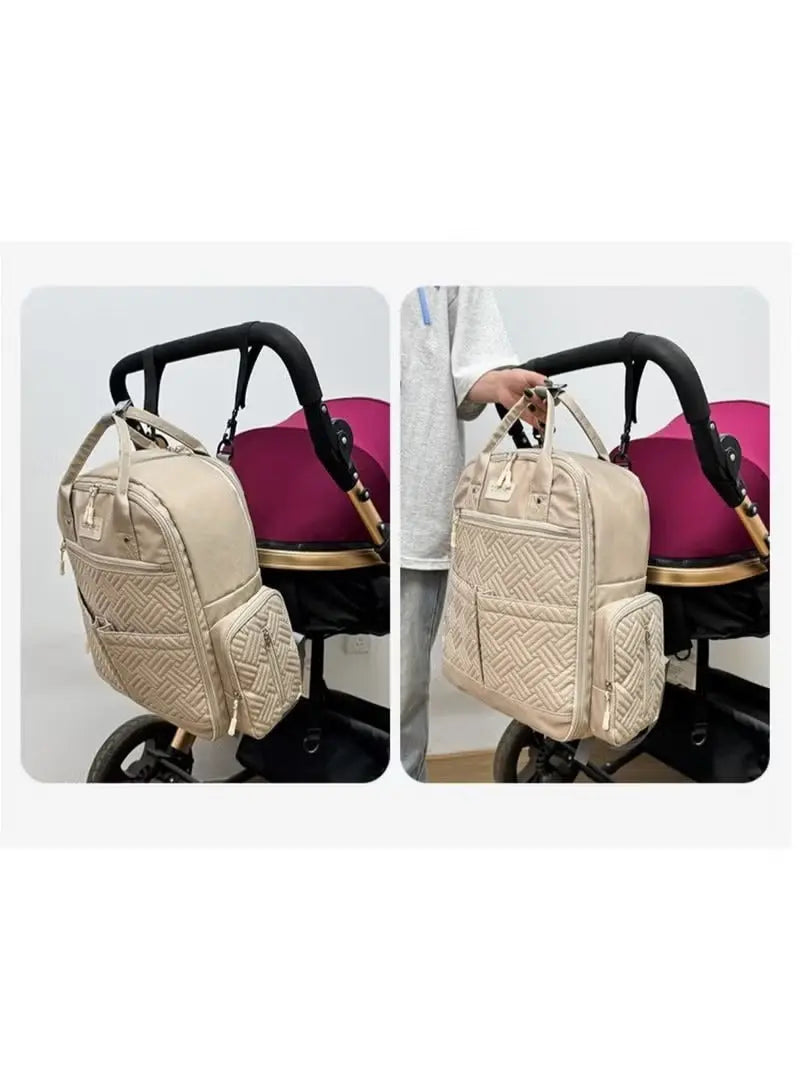 Huitich khaki baby travel bag with stylish design, easily attached to a stroller for convenience