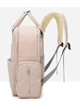 Large capacity baby travel bag, light khaki, small front zip pocket and carry handles