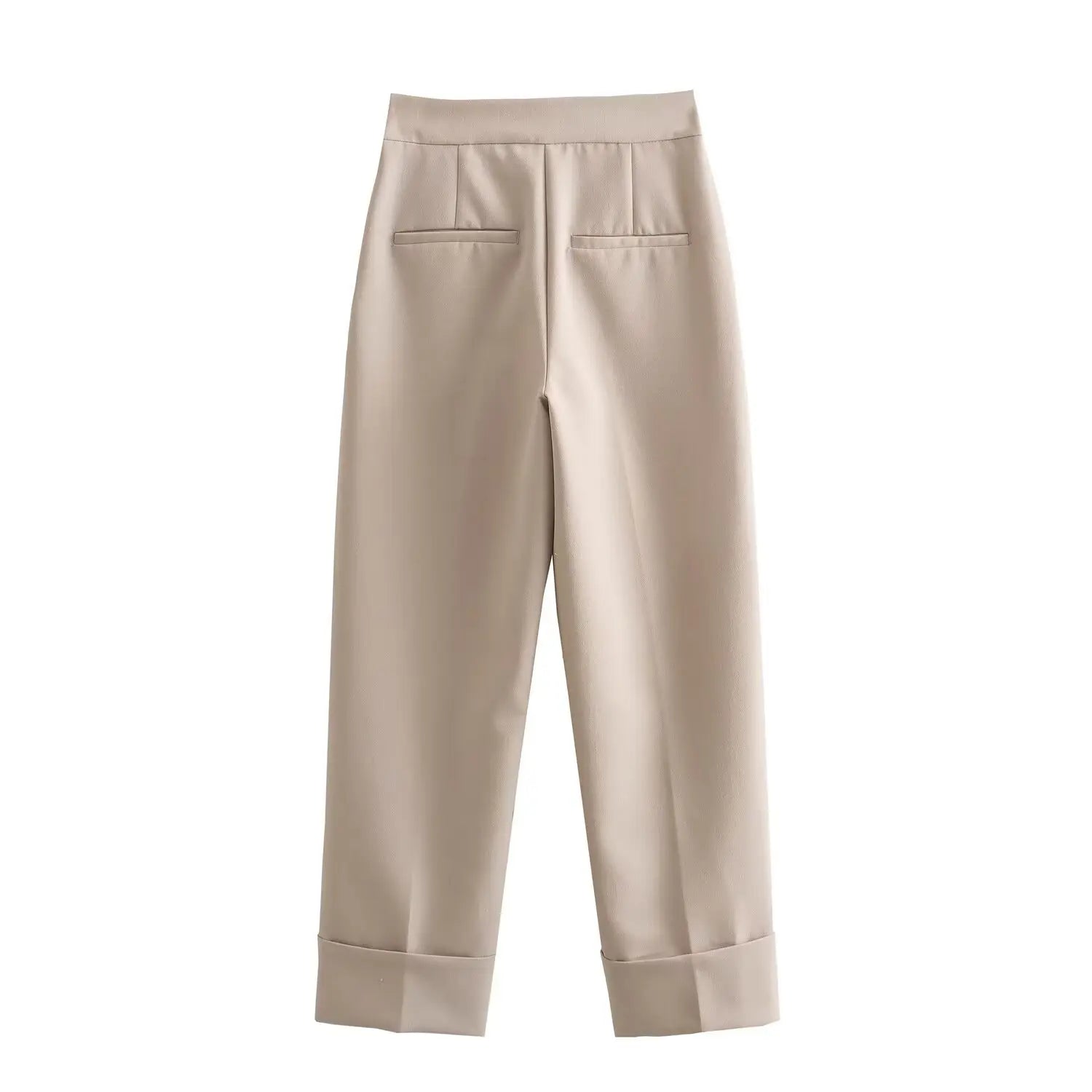 Mumzar khaki women's suit set featuring tailored trousers with a stylish cuffed hem