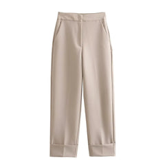 Khaki women's suit set featuring stylish tailored pants for a chic, modern look