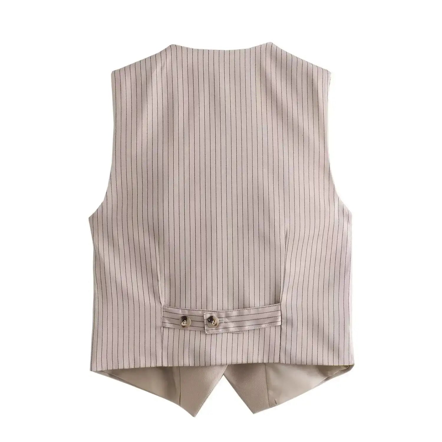 Khaki women's suit set with a stylish pinstripe vest designed for modern fashion enthusiasts