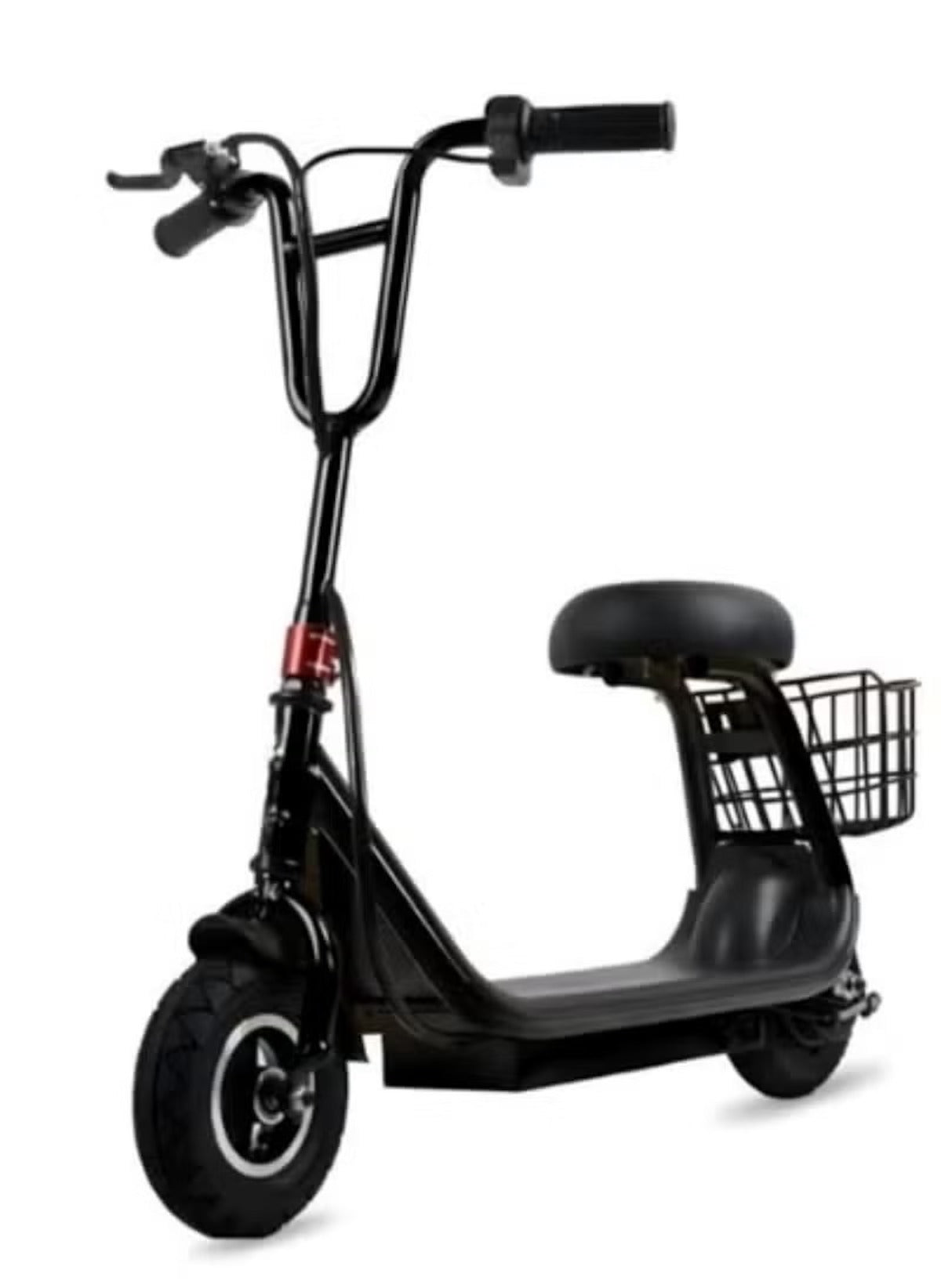 Aster kids 36V 250W electric scooter in black with seat and rear basket for children