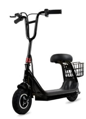 Aster kids 36V 250W electric scooter in black with seat and rear basket for children