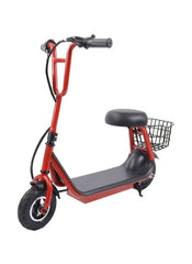 Aster kids 36V 250W electric scooter in red with black seat and rear basket