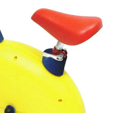 Red seat pad with metal stem on yellow aerobic stepper platform