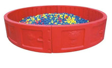 Red round kids ball pool with colorful plastic play balls