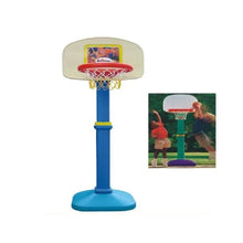 Kids basketball hoop with backboard, rim and net on blue floor stand
