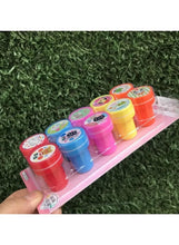 10-color cartoon stamp set with colorful circular stamp heads in clear tubes