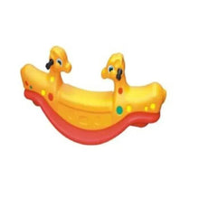 Kids dolphin rocking toy, yellow body with red base and smiling face