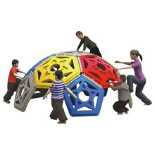 Kids dome climber with colorful puzzle panels and steps; kids climbing