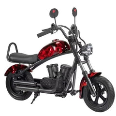Winner sky kids electric chopper scooter in black and red with dual mirrors and cushioned seat