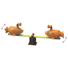 Twin fish seesaw rocker toy with two orange/yellow fish on a balance bar