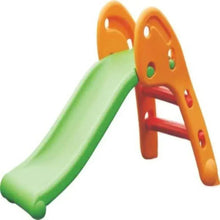 Kids folding slide with green slide bed and orange sides, rounded play structure
