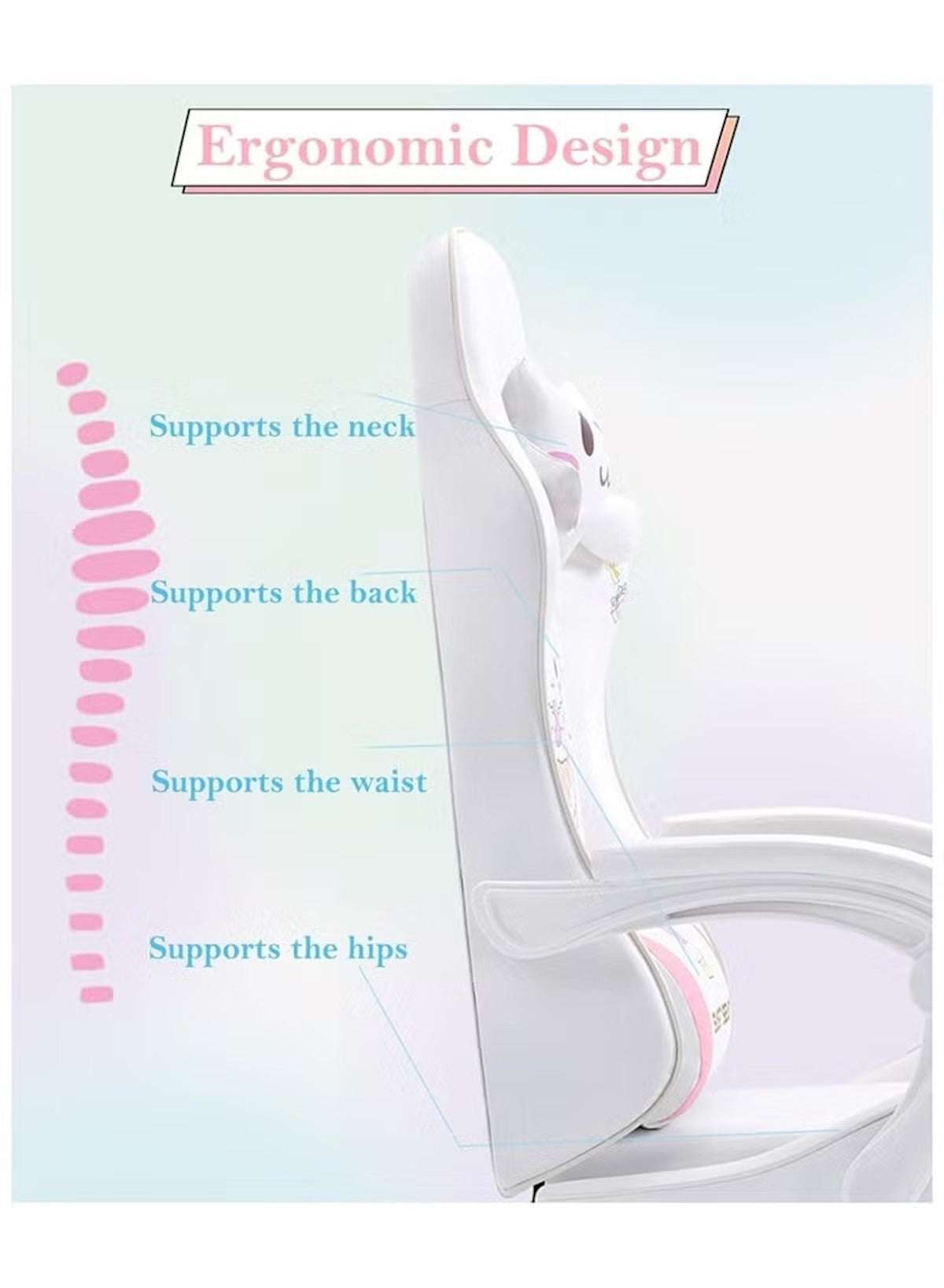 Huitich kids gaming chair with footrest showcasing ergonomic support for neck, back, waist, and hips