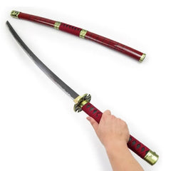 Huitich kids katana sword toy with red handle and sheath held in hand for play