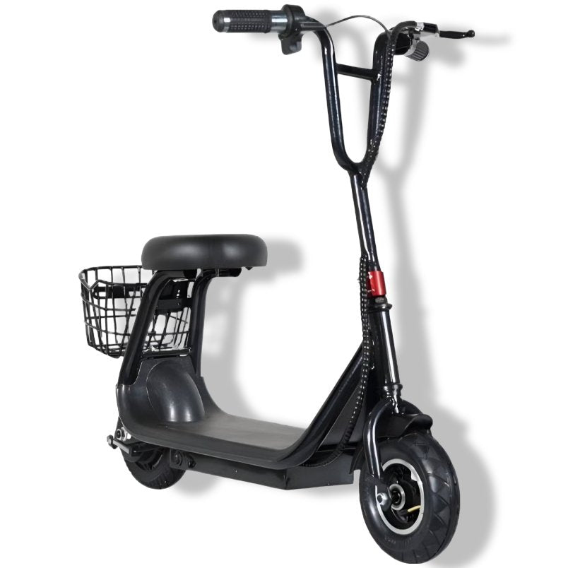Winner sky kids lithium electric scooter 36V in black with seat and rear basket for kids