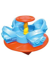 Kids merry-go-round spinner toy with light blue seat, orange base, and yellow center post