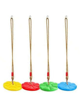 Kids disc swing seat with four rope loops and yellow, red, green, blue discs