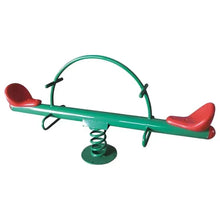 2-seat kids garden seesaw with green frame and red seats