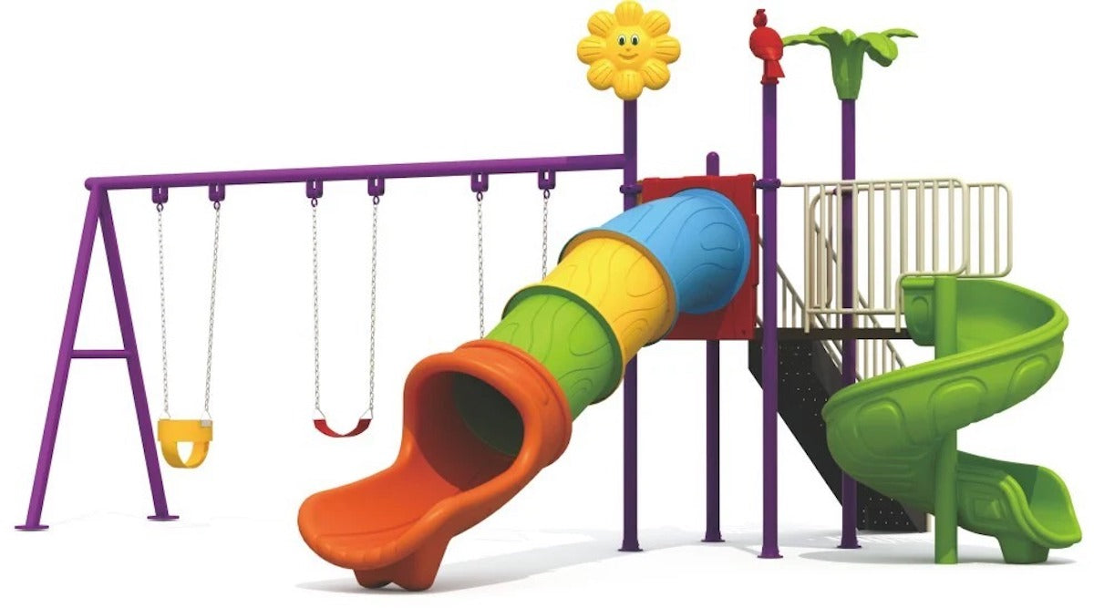 Huitich kids outdoor playground set with slide featuring swings and vibrant climbing structures