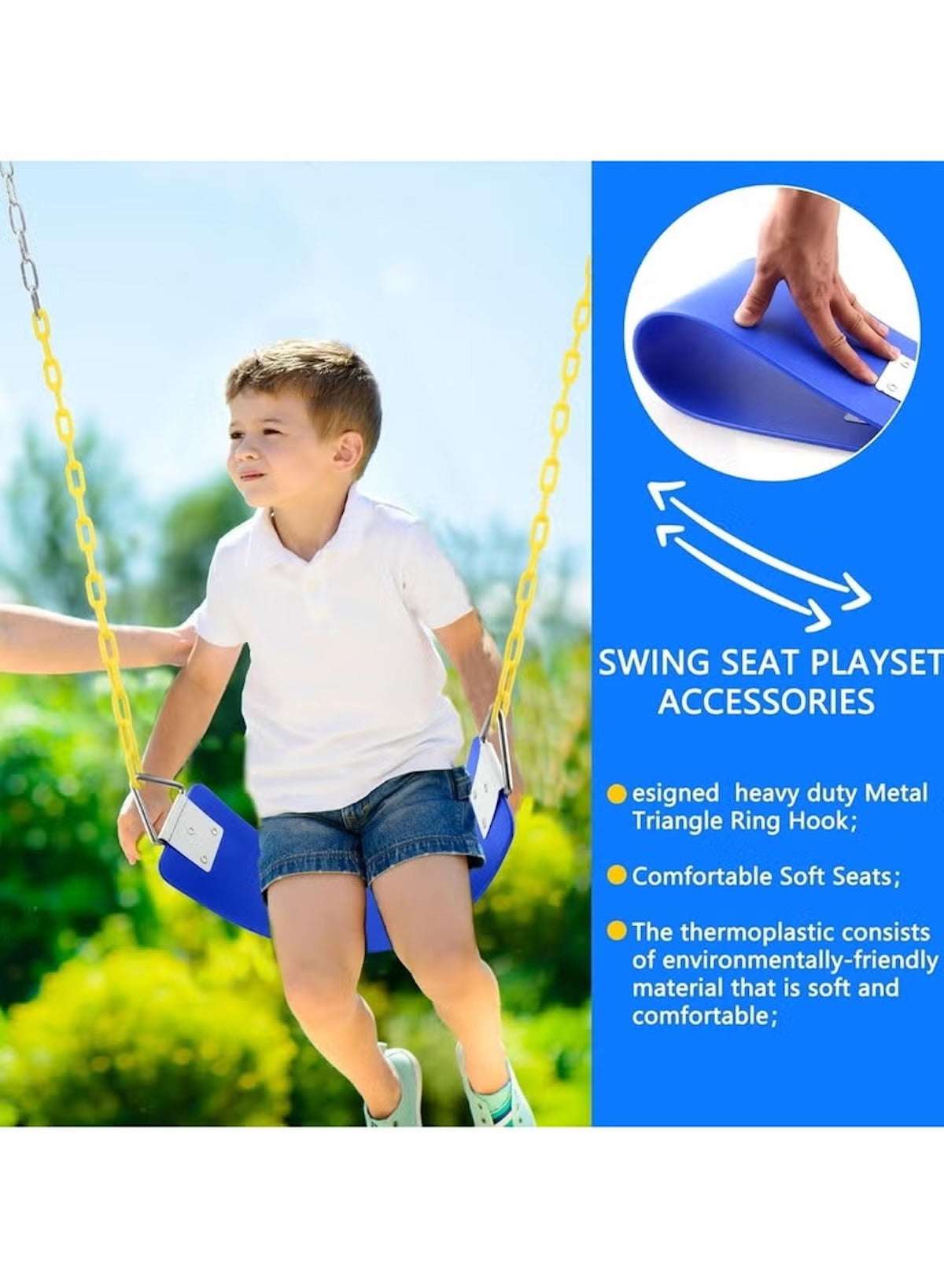 Huitich kids outdoor swing seat featuring soft thermoplastic design for comfort and heavy-duty metal rigging