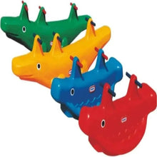Kids plastic rocking goat toy set with green, yellow, blue, and red shells