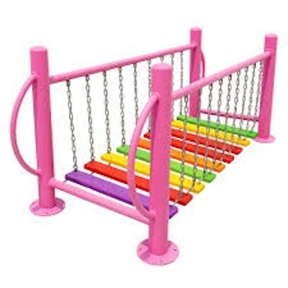 Colorful kids playground bridge with steel chains for fun and active playtime