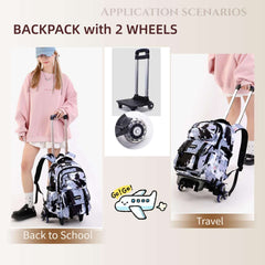 NIWEIYA kids rolling backpack with wheels in colorful design, perfect for travel and back to school