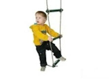 Kids rope ladder with blue plastic rungs, shown while climbing